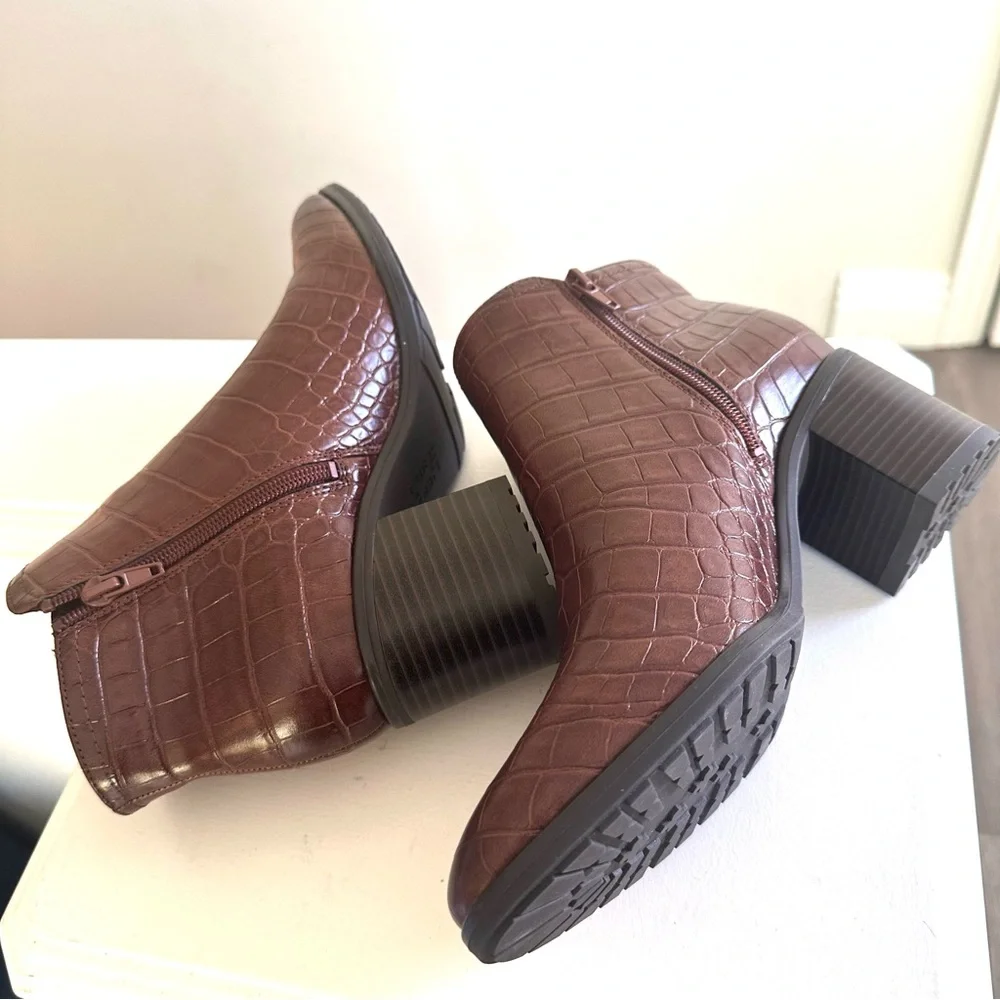 Naturalizer Lailah Brown Croco Ankle Booties- Sz 9.5 New‎